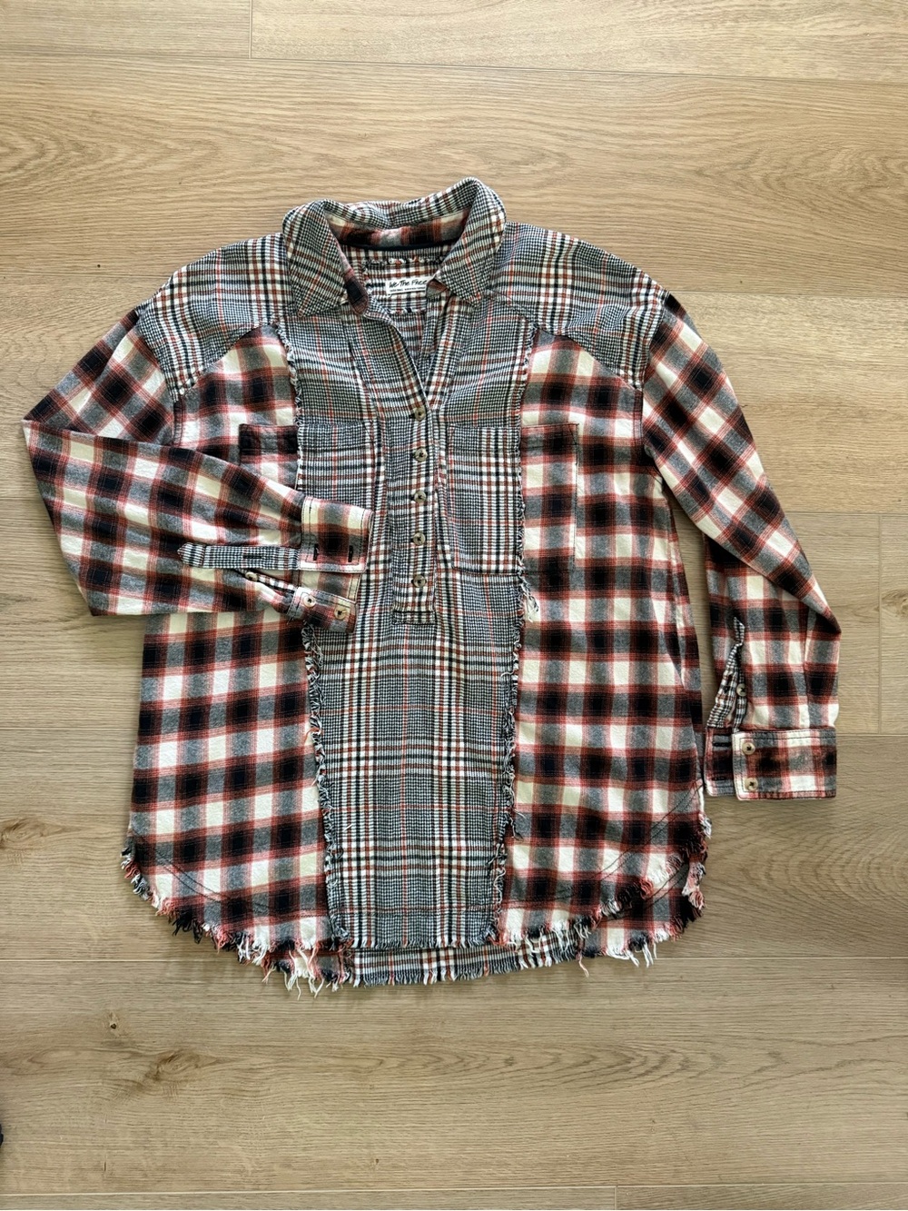 Free People We The Free Fireside Flannel Patchwork Oversized Shirt XS